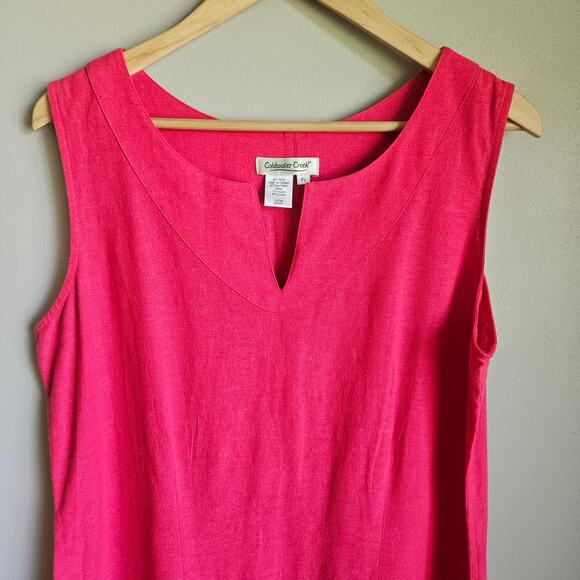 Coldwater Creek Midi Dress Size L Petite Pink Sleeveless Linen Cotton Blend - Picture 2 of 7